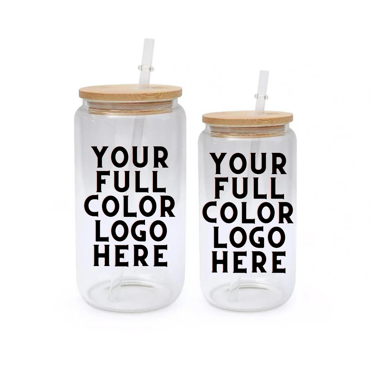 Glass Can with Lid and Straw - Logo