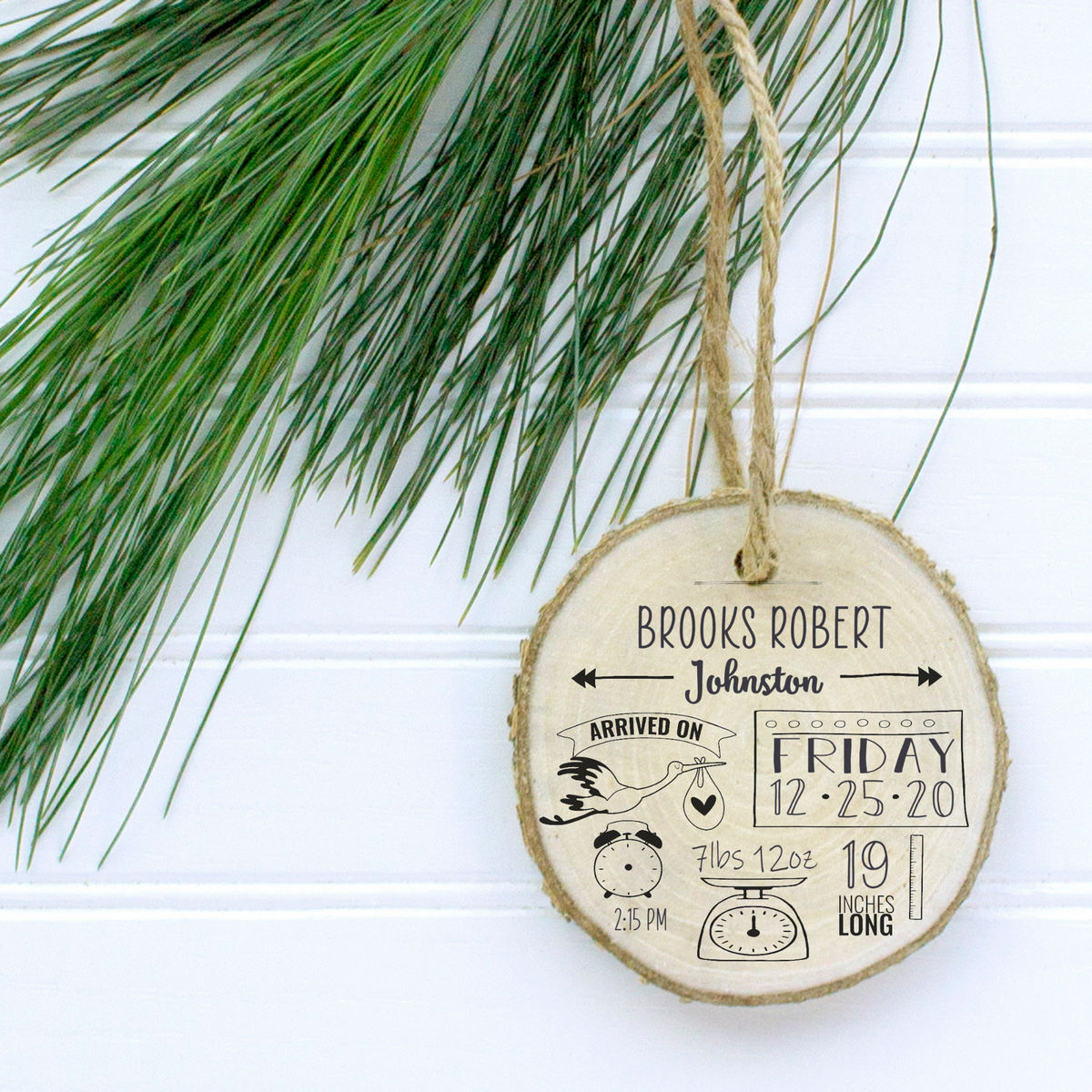 Wood Christmas Ornament - Baby's First Christmas Stats