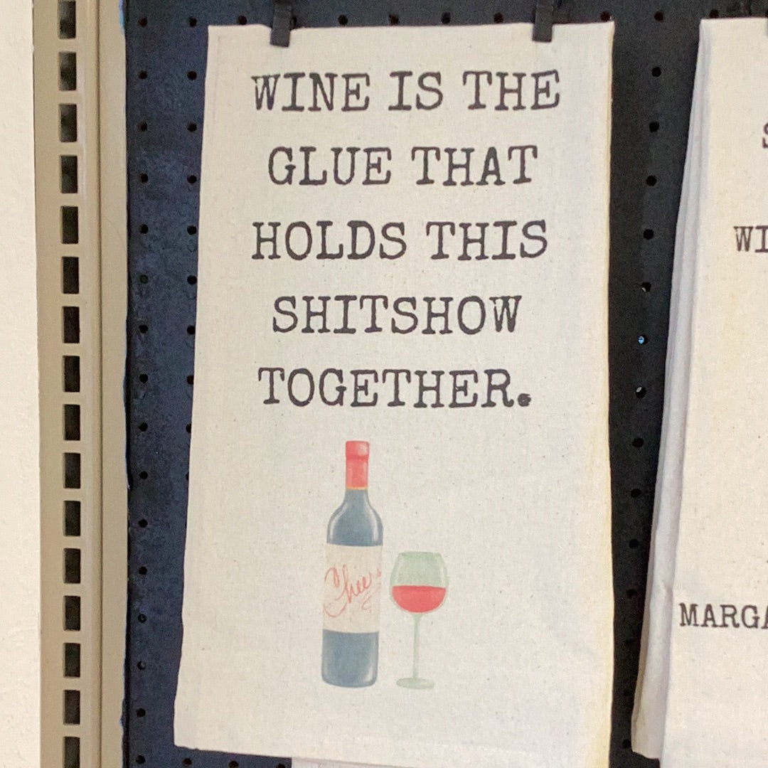 Wine is the glue tea towel